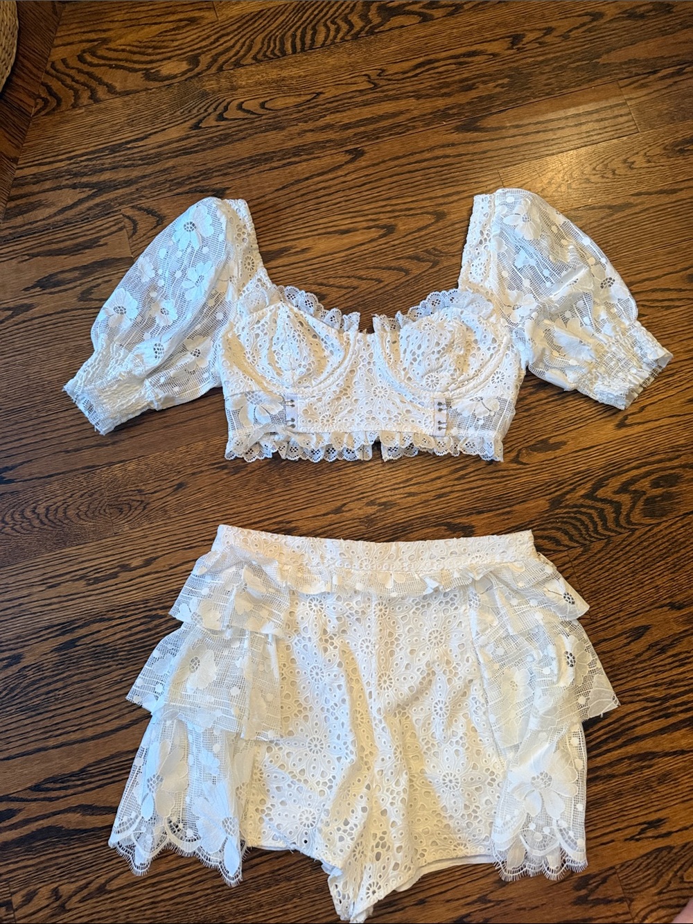 For Love & Lemons White Eyelet Lace Shorts Set